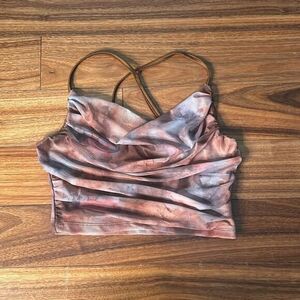 SHEIN earthy brown ruched tie dye crop top with Cris cross‎ back medium